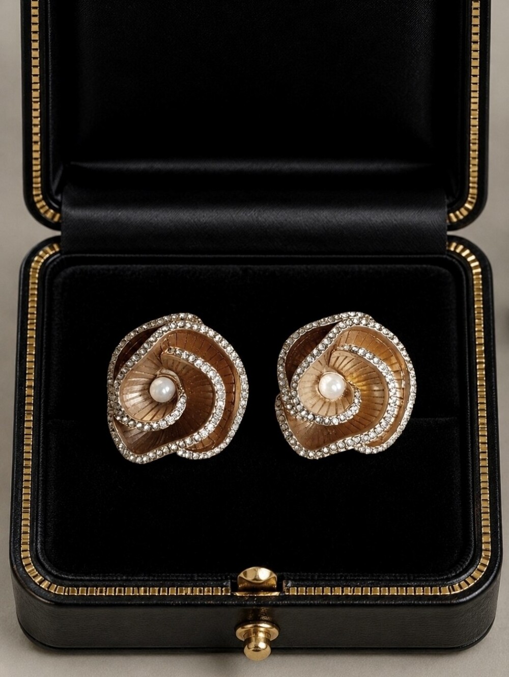 Unsigned Designer Brushed Matte Gold Tone Flower Faux Pearl Clip Earrings Ciner?